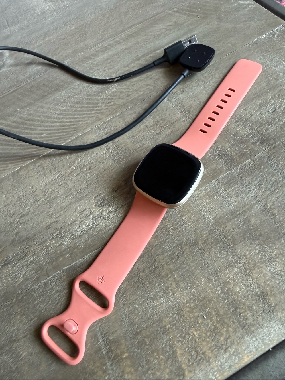 Fitbit Versa 2 Pink Smartwatch Band with Gold Case